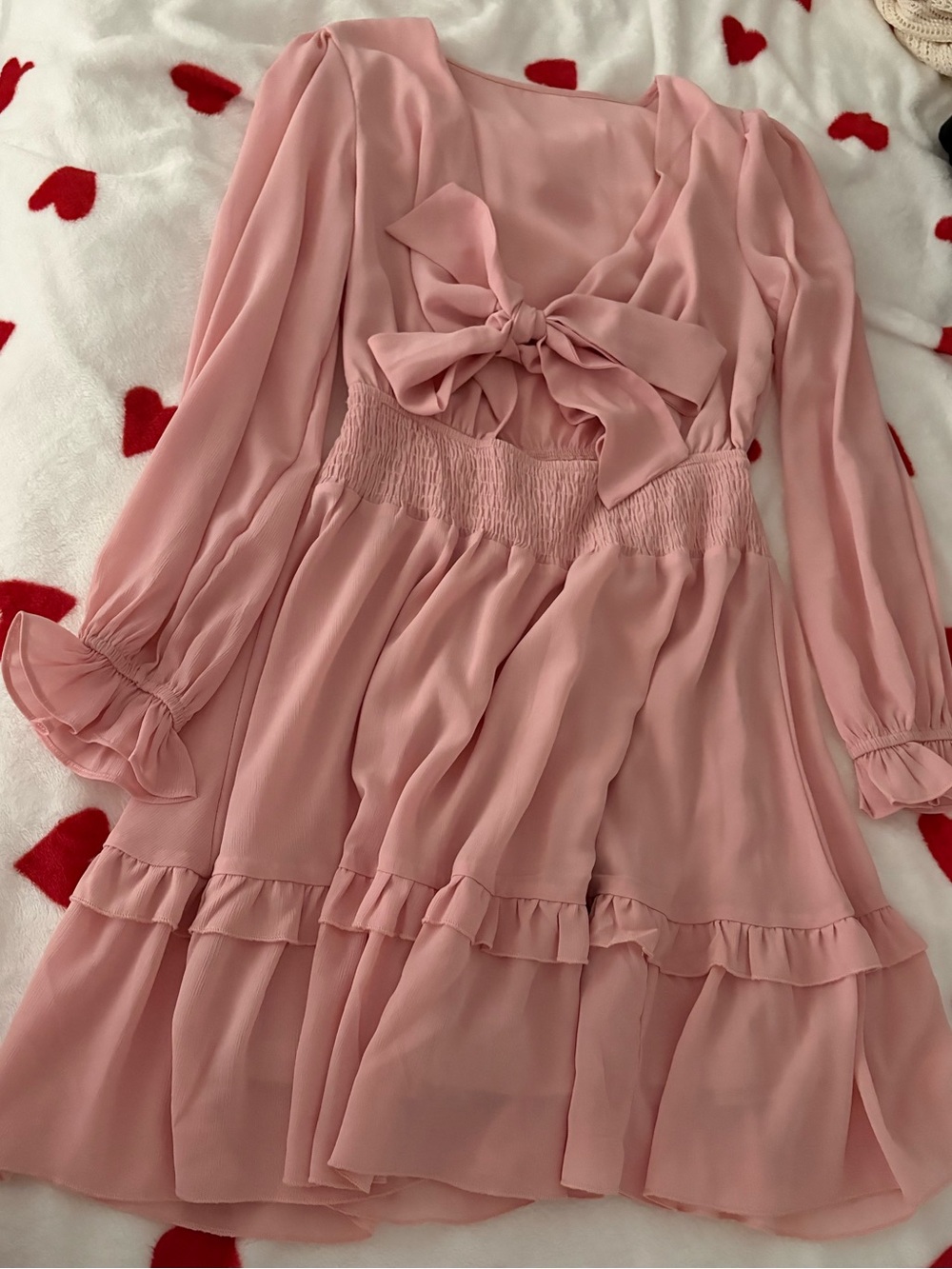 Pink Chiffon Bow-Front Dress